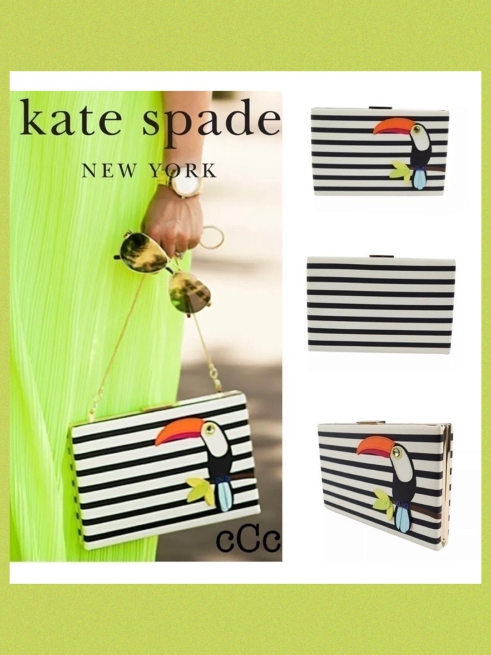 Kate Spade Toucan Parrot Novelty Striped Clutch Bag